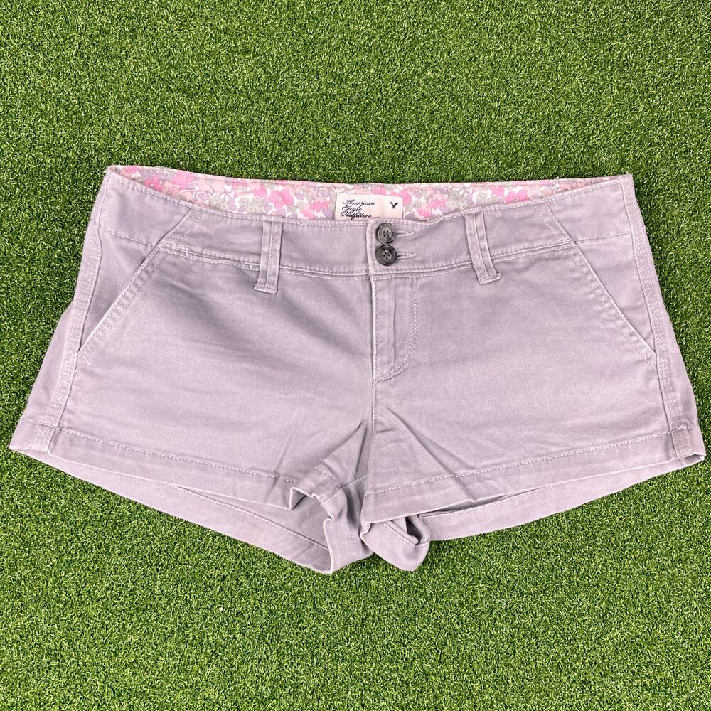 Vintage Y2K American Eagle Light Gray Chino Low Rise Micro Short Sz 2